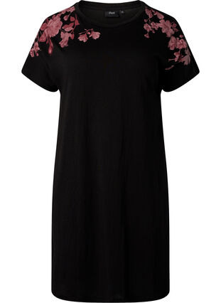 Zizzi Cotton nightdress with floral print, Black, Packshot image number 0