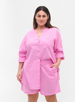 Zizzi Blouse with 3/4-length sleeves and button closure, Begonia Pink, Model image number 0