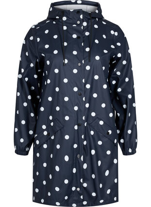 Zizzi Patterned rain jacket with a hood, Navy Blazer W/Dots, Packshot image number 0