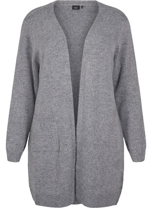 Zizzi Dlugi kardigan z kieszeniami, Medium Grey Melange, Packshot image number 0