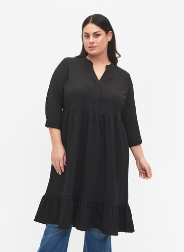 Zizzi  Plain midi dress with 3/4 sleeves, Black, Model image number 0