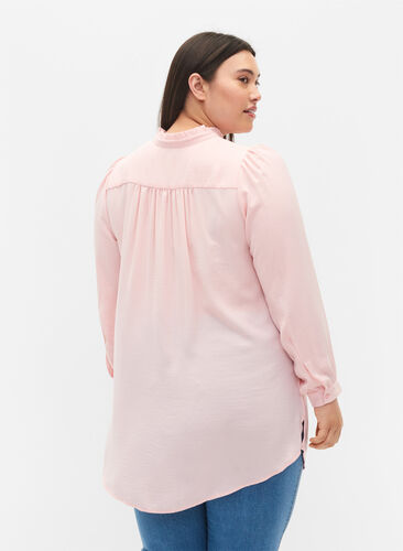 Zizzi Long-sleeved tunica with ruffle collar, Strawberry Cream, Model image number 1