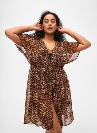 Zizzi Plazowe kimono z nadrukiem, Leopard, Model image number 0