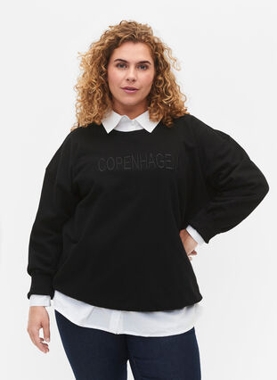 Zizzi Bluza z wyszywanym tekstem, Black Copenhagen , Model image number 0