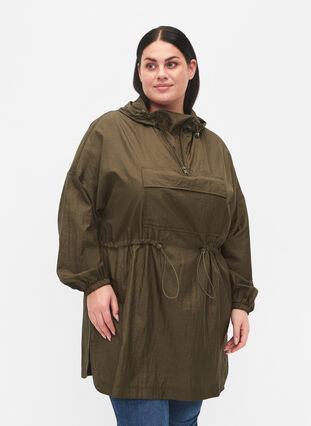 Zizzi Dluga kurtka anorak z kapturem i kieszenia, Grape Leaf, Model image number 0