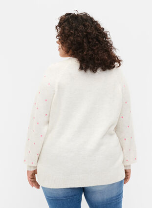 Zizzi Knitted jumper with embroidery details, Birch w. Hearts, Model image number 1