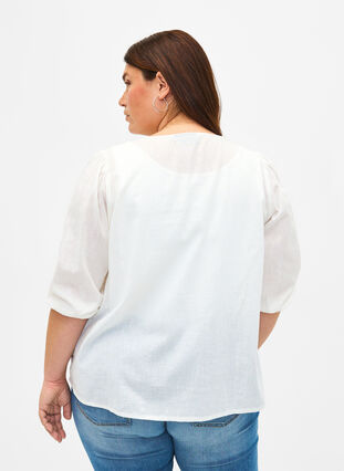 Zizzi Bawelniana bluzka z rekawem 3/4, uszyta z mieszanki bawelny z lnem, Bright White, Model image number 1