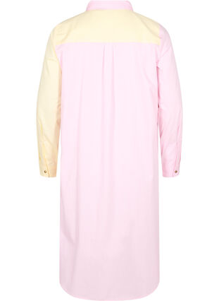 Zizzi Long cotton shirt with color-block, Popcorn/Pink, Packshot image number 1