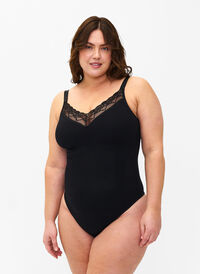  Koronkowe body modelujace, Black, Model