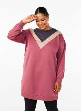 Zizzi Dluga bluza dresowa w kolorowe bloki, Rose B. Color Block, Model image number 0