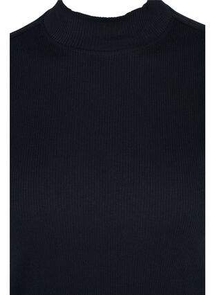 Zizzi High neckline cotton top with ribbed fit, Black, Packshot image number 2