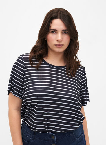 Zizzi Flash – koszulka w kwiaty, Night S. W. Stripe, Model image number 0