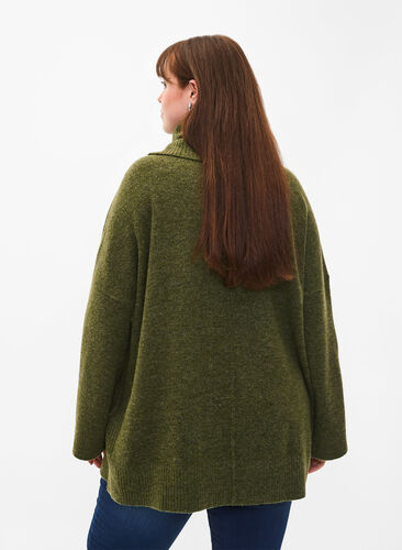 Zizzi Melanzowy sweter z dzianiny z golfem, Winter Moss Mel., Model image number 1