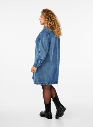 Zizzi Krótka dzinsowa sukienka w ksztalcie litery A z dlugimi rekawami, Blue Denim, Model image number 1