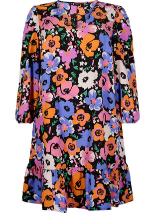 Zizzi Floral dress with v-neck, Vibrant Flower AOP, Packshot image number 0