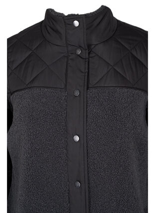 Zizzi Quilted jacket with teddy and button closure, Black Comb, Packshot image number 2