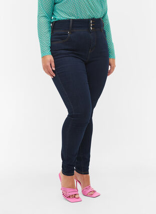 Zizzi Super slim Bea jeans with extra high waist, Unwashed, Model image number 3