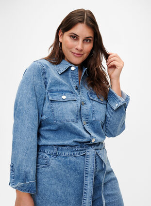 Zizzi Kombinezon jeansowy z dlugim rekawem, Light Blue Denim, Model image number 2