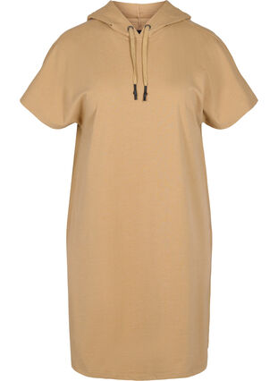 Zizzi Hooded short-sleeved sweat dress, Tannin, Packshot image number 0