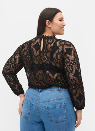 Zizzi Lace top with round neckline, Black, Model image number 1