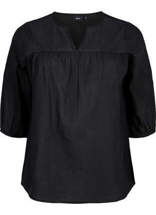 Zizzi Bluzka z mieszanki bawelny z lnem i szydelkowymi detalami, Black, Packshot image number 0