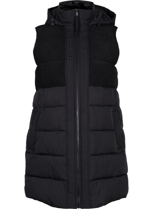 Zizzi Long vest with hood and zip, Black, Packshot image number 0