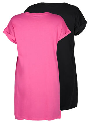 Zizzi 2-pack bawelniana sukienka z krótkimi rekawami, Shocking Pink/Black, Packshot image number 1