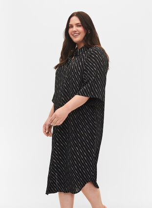 Zizzi Striped shirt dress in viscose, Black AOP, Model image number 2