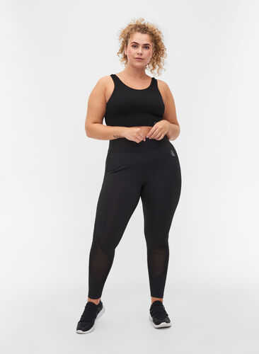 Zizzi Cropped exercise leggings with mesh, Black, Model image number 0