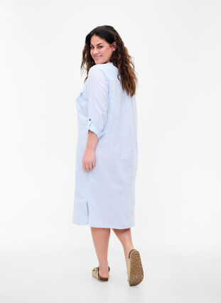 Zizzi Long striped cotton shirt dress, Blue Stripe, Model image number 1