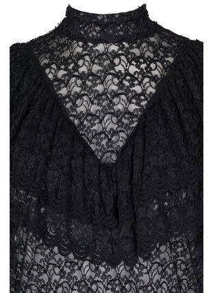 Zizzi Lace top with ruffles and 2/4 sleeves, Black, Packshot image number 2