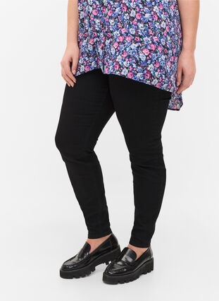 Zizzi Cotton blend jeggings with back pockets, Black, Model image number 1