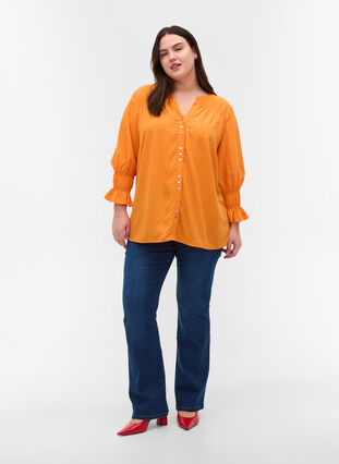 Zizzi Viscose blouse with button fastening and 3/4-length sleeves, Tangelo, Model image number 2