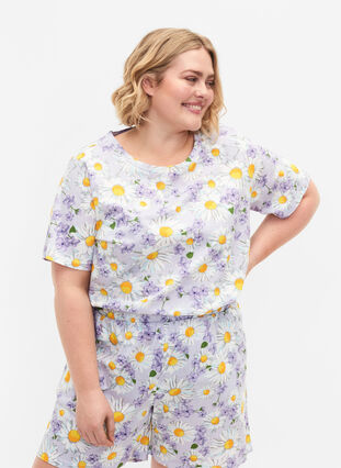 Zizzi Koszulka pizamowa oversize z nadrukiem, Lavender Blue AOP, Model image number 0