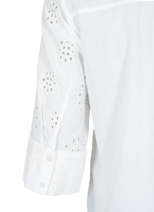 Zizzi Bluzka koszulowa z haftem angielskim i rekawem 3/4, Bright White, Packshot image number 4
