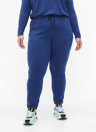 Zizzi Spodnie treningowe z kieszeniami i sznurkami, S. Blue / Black Mel., Model image number 2