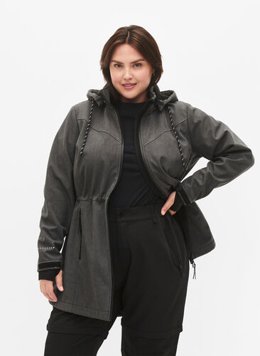 Zizzi Softshell z odpinanym kapturem, Dark Grey Melange, Model image number 0