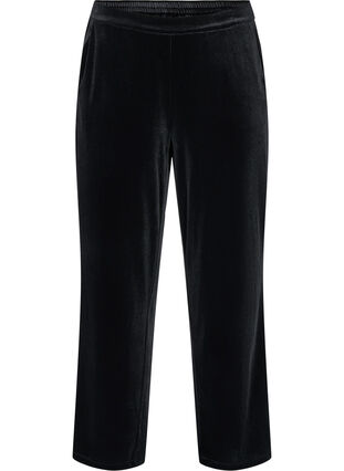 Zizzi Loose trousers in velour, Black, Packshot image number 0