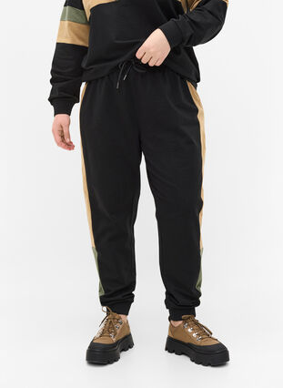 Zizzi Sweatpants with track details, Black/Camel, Model image number 2