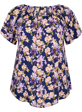 Zizzi Wiskozowa bluzka w kwiaty z krótkimi rekawami, Small Flower AOP, Packshot image number 0
