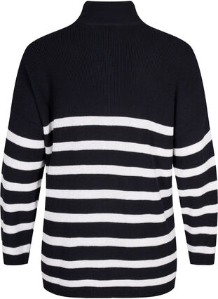 Zizzi Knitted jumper with high collar, Black w.Cloud Dancer, Packshot image number 1