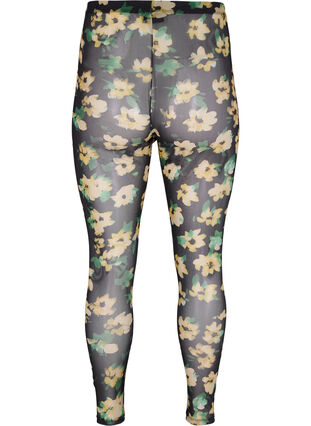 Zizzi Legginsy z siateczki z kwiatowym nadrukiem, Yellow Green AOP, Packshot image number 1