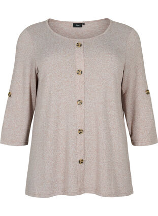 Zizzi Blouse with buttons and 3/4 sleeves, Umber Melange, Packshot image number 0