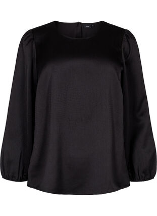 Zizzi Long sleeved blouse with round neck, Black, Packshot image number 0