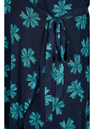 Zizzi Printed wrap mesh dress, Night Sky w Green , Packshot image number 3