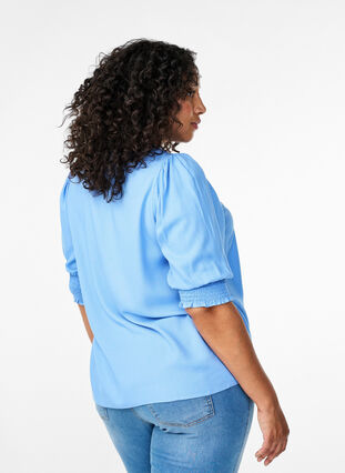 Zizzi Wiskozowa bluzka z marszczeniem i falbanka, Cornflower Blue, Model image number 1
