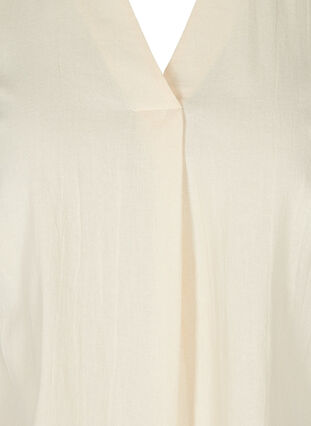 Zizzi Short-sleeved cotton blouse with v-neck and collar, Mother Of Pearl, Packshot image number 2