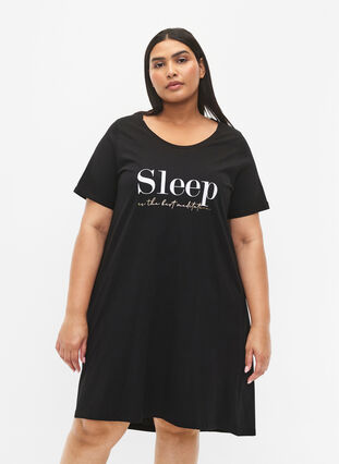 Zizzi Koszula nocna z krótkim rekawem, wykonana z bawelny organicznej, Black Sleep, Model image number 0