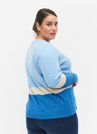 Zizzi Striped knitted jumper with round neckline, Skydiver Comb, Model image number 1