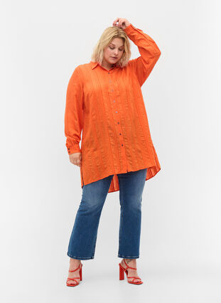 Zizzi Long striped shirt with long sleeves, Harvest Pumpkin, Model image number 2